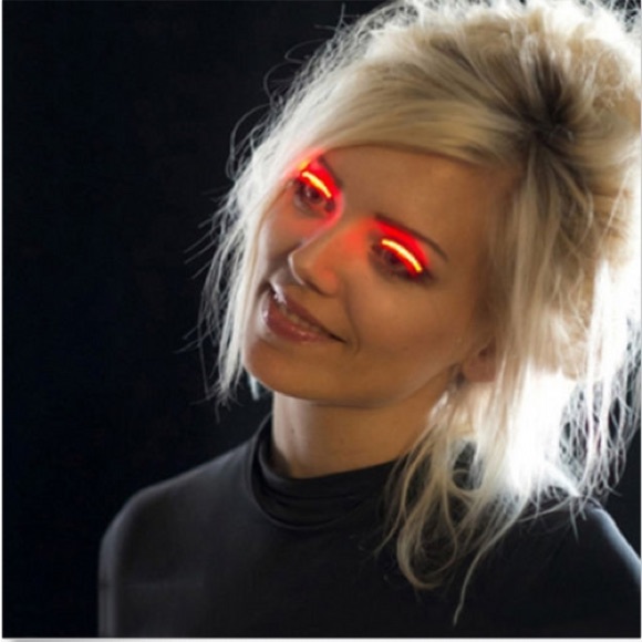 Red LED Light Up Eyelashes Eyeliner Body Jewelry Makeup Stick On 7 Light Modes - Picture 4 of 11